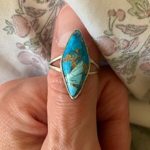 Turquoise color stone and Silver 925 Women's Ring 7